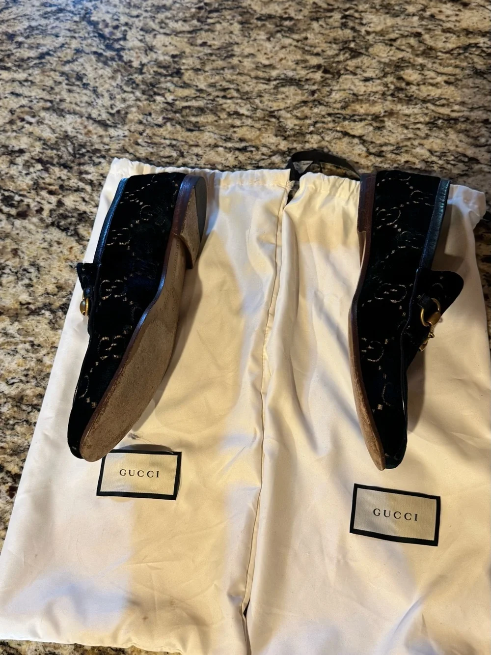 Gucci Men's dark blue Velvet Horsebit Loafers with GG Embossing